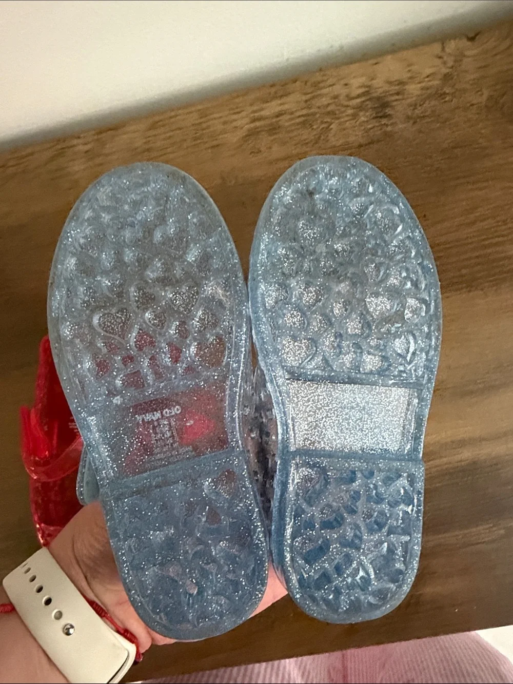Old Navy Kids Jelly Mary Janes - Red with Strawberry Charm & Silver Glitter